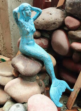 铸铁美人鱼摆件鱼缸造景装饰公主花园阳光房园艺室内外创意艺术品