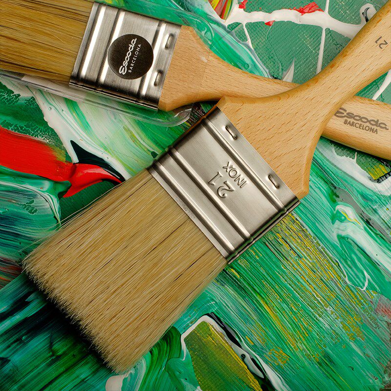 进口笔皇ESCODA猪鬃油画刷子硬毛刷丙烯板刷美术画画颜料画刷短柄