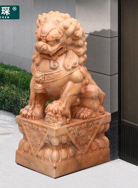家用石雕汉白玉石狮子一对家用自建房子别墅门口青石狮子装饰摆件