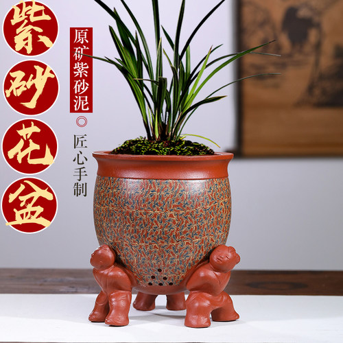 宜兴紫砂异性盆个性绞泥花盆兰花君子兰多肉老桩花盆室内绿洲花盆