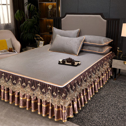 高档藤席三件套加厚可折叠式纯色欧式床裙款凉席三件套可水洗席子