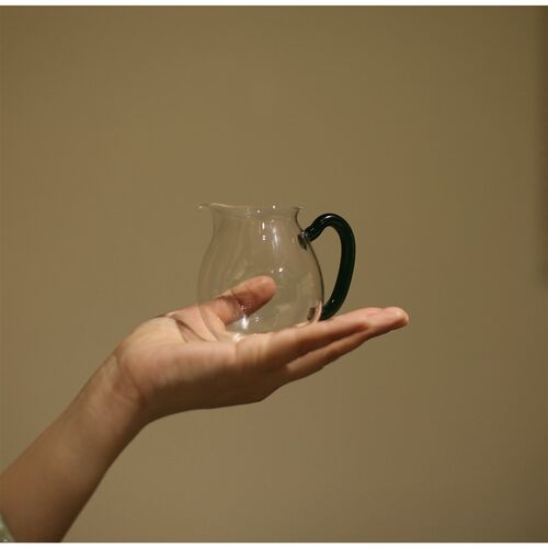 工匠家品迷你公道杯高硼硅高透玻璃分茶器 儿童公杯带把 湖绿色