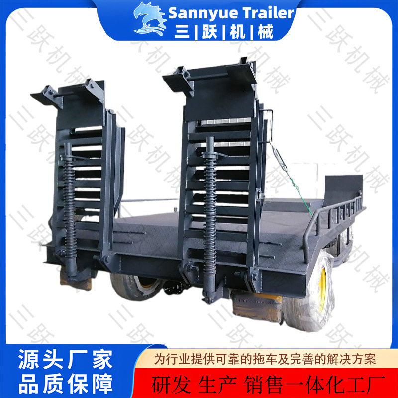 源头厂家 双轴重型平板拖车 带爬梯环形牵引头平板拖车
