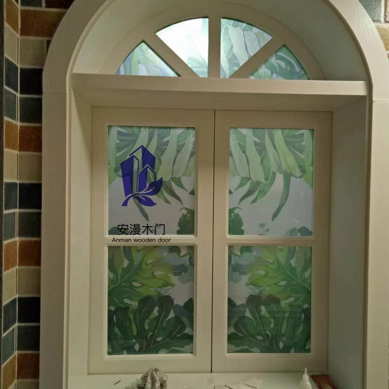 地中海弧形窗实木窗户简约农场风窗钢化玻璃窗内开内倒窗