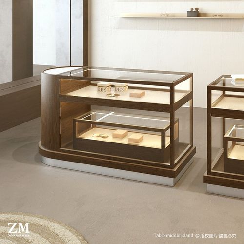 中岛台玻璃柜中古风眼镜店礼品首饰文创中间摆放商品陈列展示柜台