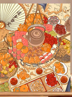 美食下午茶数字油画diy填充餐厅挂画手工油彩涂色高级装饰宝藏湾