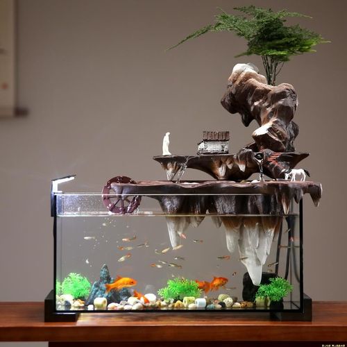 高端流水摆件循环水轮2022新款电视柜旁装饰鱼缸客厅玄U关乔迁新