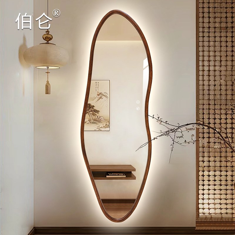 中古风智能全身镜衣帽间实木异形LED试衣镜子挂墙家用带灯穿衣镜