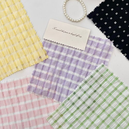 春夏格纹提花泡泡纱面料 多色肌理布料 DIY服装童装娃衣裙装面料