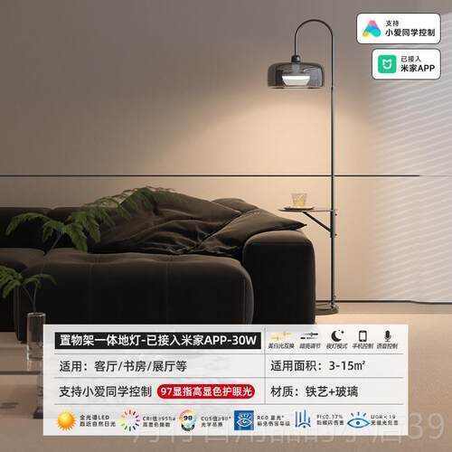 正品云现灰色客厅氛围钓代鱼落地灯置物架一体卧室高栖级烟感立式