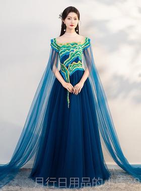 正品青绿色中国风礼服女古筝出服成人民艺中大演童学生考乐表演服