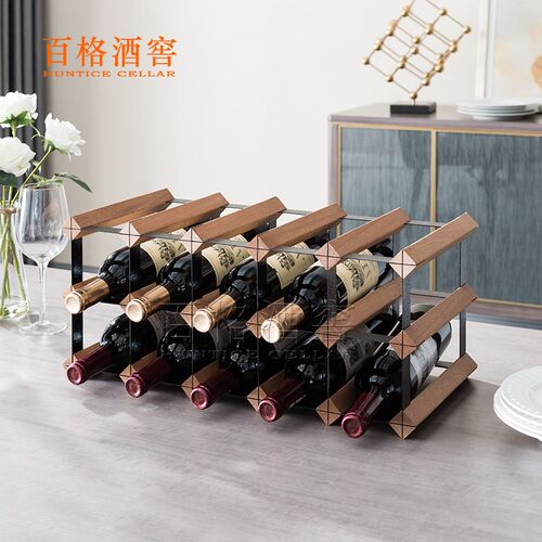 百格酒窖创意红酒架欧式客厅展示架葡萄酒架子吧台木质红酒柜摆件