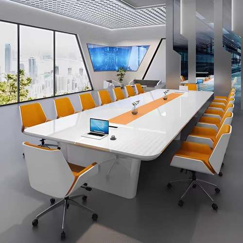 白色烤漆会议桌高端长条办公室大型谈判洽谈会议桌现代简约会议桌