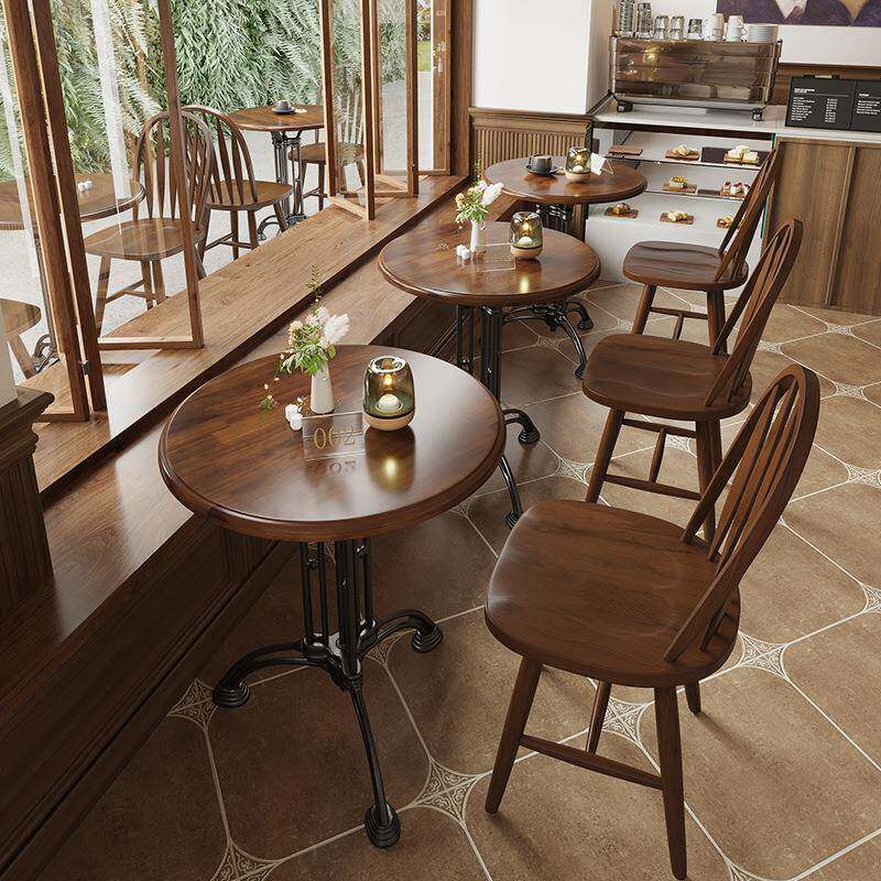 复古咖啡厅桌椅组合实木商用桌子网红甜品烘焙店椅子法式西餐厅桌