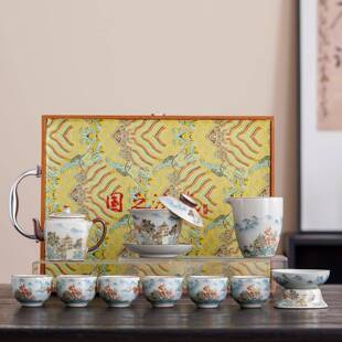 汝窑茶具套装锦绣山河陶瓷盖碗茶壶茶杯公道杯整套泡茶家用送礼