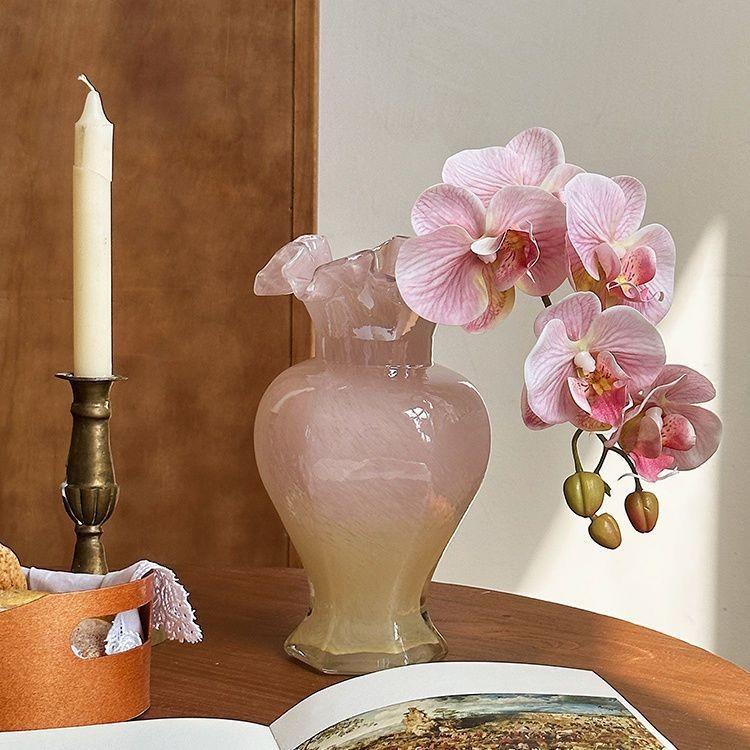 法式中古玻璃花瓶粉色花器水培插花装饰餐桌家居简约鲜花创意摆件