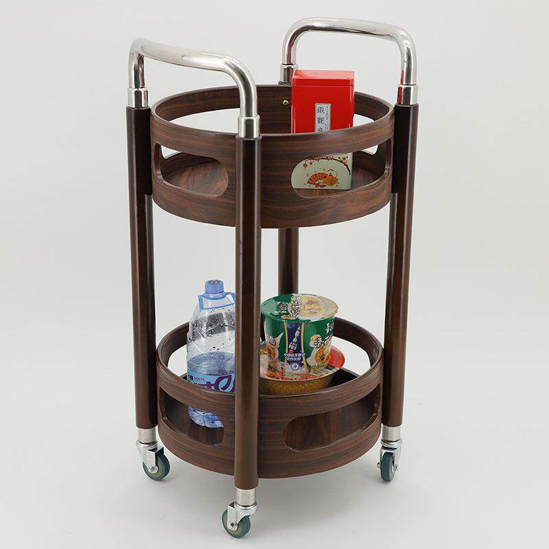 酒店圆形酒水车实木茶水点心小手推移动家用4s店接待小巧简易双层