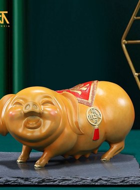 彩铜猪存钱罐金钱福猪生肖猪储蓄罐存钱猪摆件微笑母猪装饰品