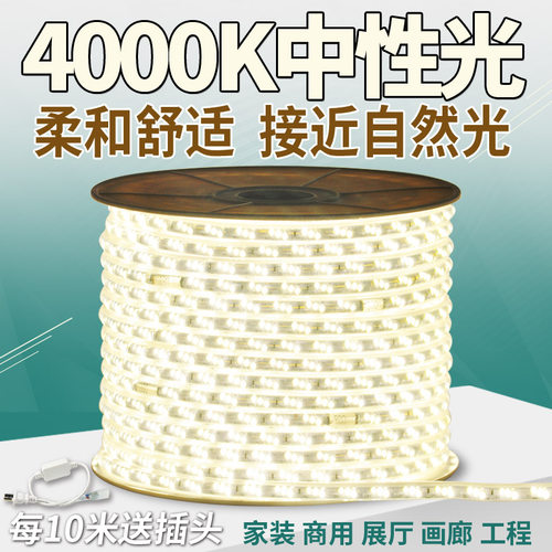led灯带超亮5730双排中性光4000K工程家用自然光软线灯条防水220v