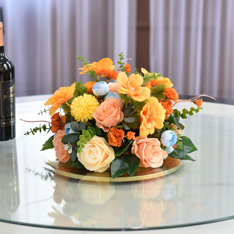 酒店圆桌中间摆花宴会厅桌花仿真花摆件餐厅餐桌花摆花会议桌假花