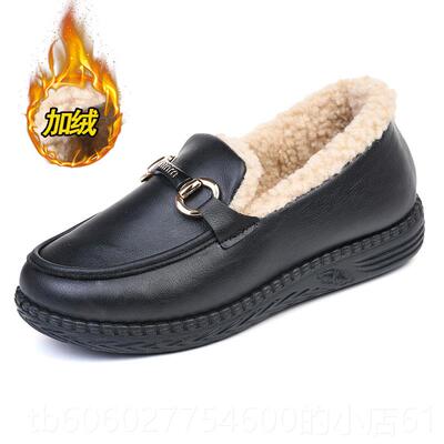 204款新毛毛女冬外穿加绒厚底鞋中老年妈妈2棉鞋防滑软底奶棉8812