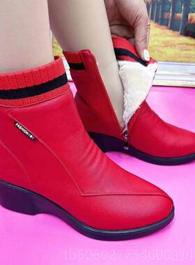 牌价真女特GJP短靴子冬季加厚羊毛中老年舒适棉品鞋软底单鞋妈皮