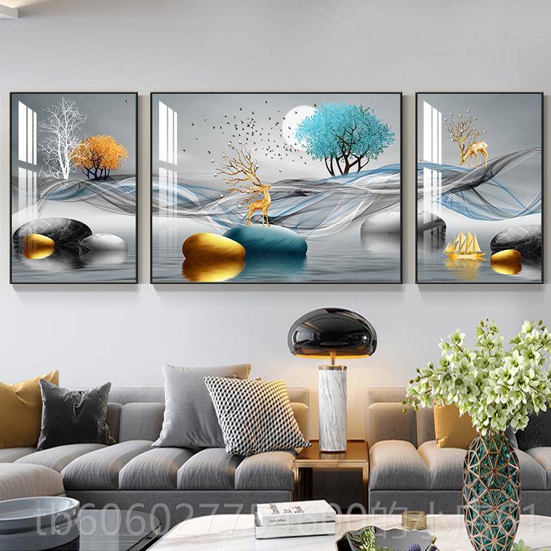 现代奢客上厅装饰景画简约大气高档三ML-6688联画抽象沙发背墙画