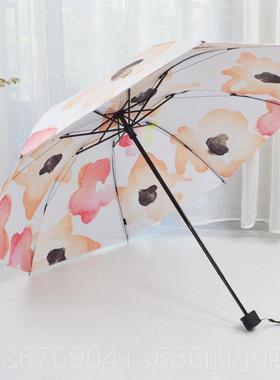 高档防紫外线少黑胶遮阳伞女心防晒伞n伞s伞折叠双层i太阳油画晴