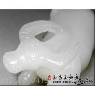 高档天然玉石十生肖白二玉牛装车小摆件玩饰偶把载件玉牛白玉猫咪
