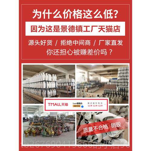 高档景德镇陶瓷器花瓶博客柜插花中式仿古居家电视摆件厅书房古架