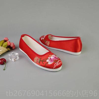 高档中国风老北京大码鞋纯布底女 绣花鞋千层底妈中妈婆鞋婆老年