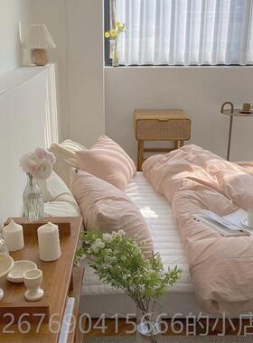 高档i奶ns原木色列|油白色棉针棉四织件套慵懒法国温系柔奶茶色1.