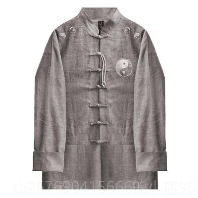 高档装半闲集＜太＞春秋亚极麻长袖唐花太极印盘扣国风新中式男装