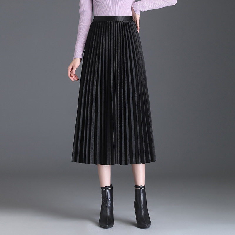 品哥弟新女装2023春百褶裙半身裙高腰垂感显瘦中长款a字大摆长裙