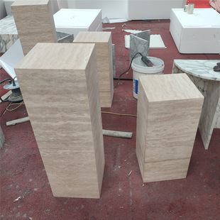 大理石底座洞石摆件柱 可客制化客厅玄关落地装饰柱 30x30x65cm