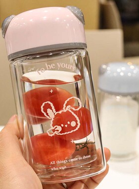 迷你小巧可爱双层隔热玻璃杯学生便携高硼硅防爆喝水杯子随手水杯