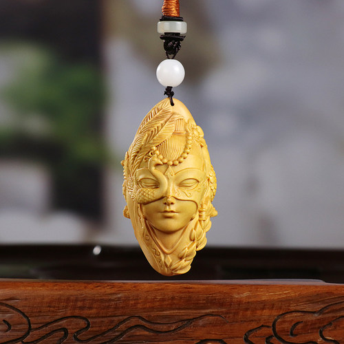 黄杨木雕楼兰姑娘小龙女手玩把件男女随身盘玩文玩收藏手把件挂件