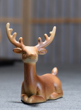 园艺配件盆景微景观陶瓷动物小摆件小鹿多肉盆栽造景花盆装饰品