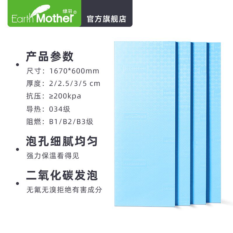 绿羽蓝板防火防潮隔热室内挤塑板地垫宝墙体地面屋顶外墙非泡沫板