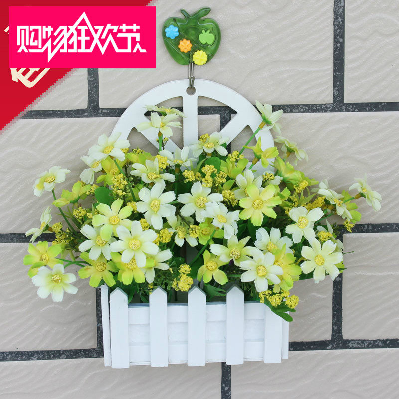 木质栅栏太阳花雏菊仿真花套装墙壁花壁挂花艺摆件绢花家居装饰花