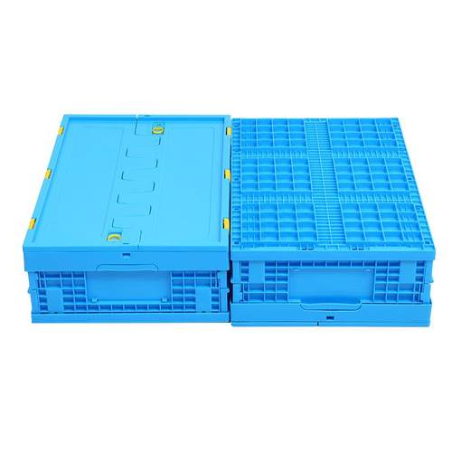 蓝色带盖折叠纳600收-170塑折叠箱收纳料箱盒塑料折叠OQD周转箱