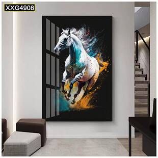 色现餐代简约白骏马客装饰画玄关走廊过道挂画竖版OFC厅卧室墙壁