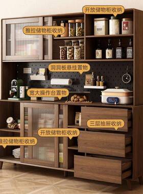 实木餐边柜茶水柜酒新柜储柜ABT客厅一体靠物墙厅胡桃色中式餐收