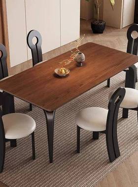 中古风蜡木纹实餐木餐桌法式复古方形白家用EHB小户型饭桌长桌椅