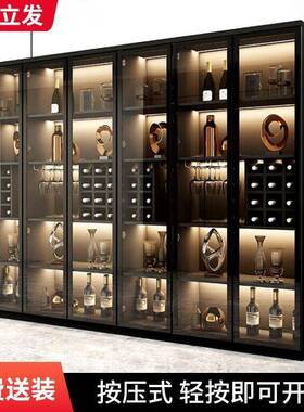 酒柜靠XTN墙储物柜轻高玻柜璃酒柜餐边奢柜家用一体边玻璃门展档