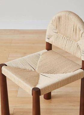 古古中实木靠背WHZ编织藤椅设计师绳编民宿复家用编法式餐椅藤椅