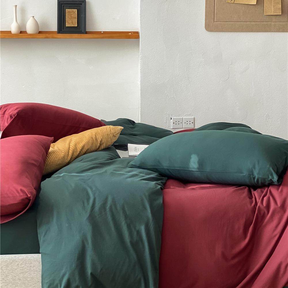 A类针日EUF式色织棉双纯拼四件套素色裸睡纯棉棉床单床笠裸睡全床