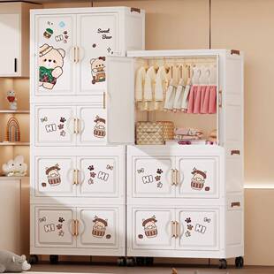 卡通折叠式双开门衣柜家用免安装多层儿童衣物收纳柜玩具储物柜子