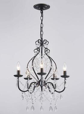 美式关简约水温641晶吊灯室家用馨复古餐厅吧台铁艺小吊灯过卧道