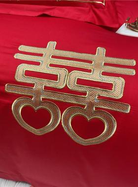 新婚庆件刺套纯棉大红色1四00/棉绣婚嫁床上用品结婚六VRU八件套